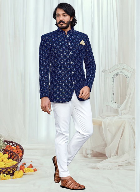 Navy Blue Colour Outluk Vol 87 New Latest Designer party Wear Velvet Jodhpuri Suit Collection 87005